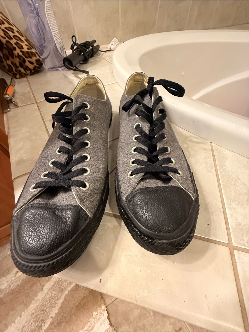 Converse Low-Top Sneakers in Gray and Black rare punk metal size 12